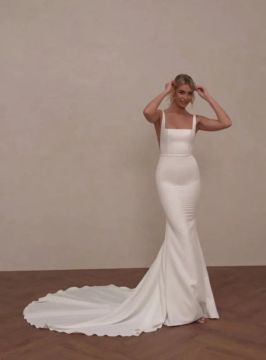 Mermaid Wedding Dresses 2025 Square Collar Formal Evening Dress For Bride Backless Sexy Civil Bridal Dress Court Train Customizd
