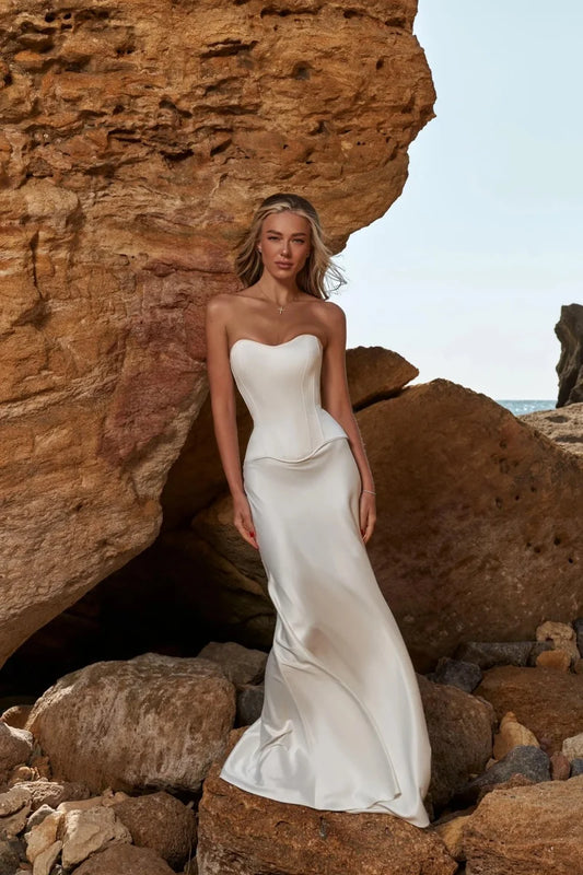 Annie Off-shoulder Satin Waist Prom Dresses White Elegant Lady Evening Dresses Corset Formal Robes De Soirée Customized