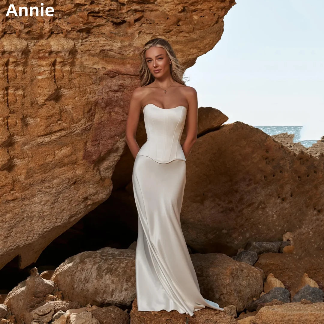 Annie Off-shoulder Satin Waist Prom Dresses White Elegant Lady Evening Dresses Corset Formal Robes De Soirée Customized