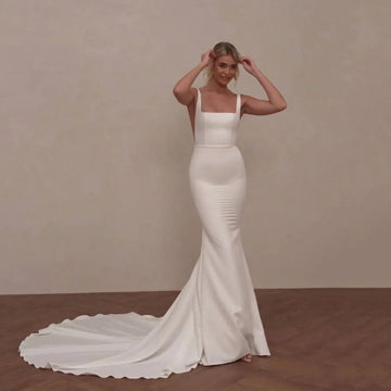 Mermaid Wedding Dresses 2025 Square Collar Formal Evening Dress For Bride Backless Sexy Civil Bridal Dress Court Train Customizd