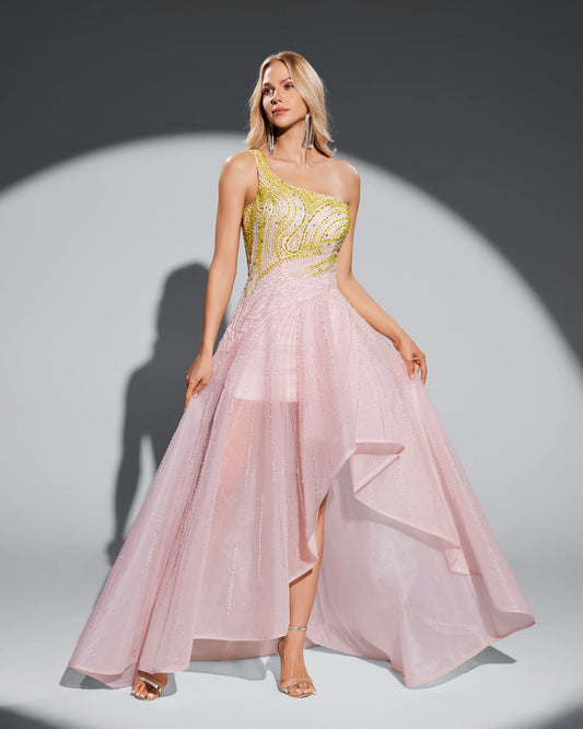 Shalimar Zhang Pink Luxury  Long Arabic Evening Gowns for Women Wedding Party Dubai Formal Prom Engagemant Dress Customized