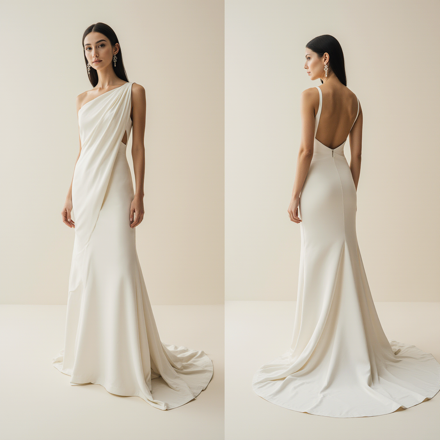 Elegant Asymmetric Satin Wedding Dress – Minimalist One-Shoulder Bridal Gown | Maison Bridal