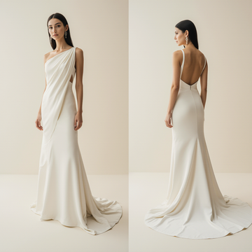 Elegant Asymmetric Satin Wedding Dress – Minimalist One-Shoulder Bridal Gown | Maison Bridal