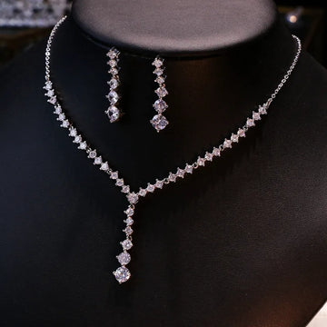 Fine Jewelry Sets For Women Sterling Luxury Cubic Zirconia Stone Pendant Necklaces Drop Earrings Bridal Wedding Accessory