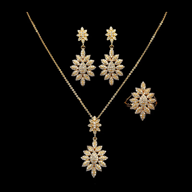 HADIYANA Jewelry Sets Elegant Charms Gift Necklace Earrings And Ring 3pcs Set Anniversary Jewelry Cubic Zircon CN1744 Bisuteria