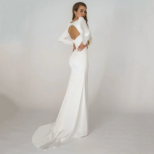 Elegant Long Sleeves Mermaid Wedding Dress 2022 Sweetheart  Ivory Bridal Gown Simple Backless Brides Dress Vestido De Novia