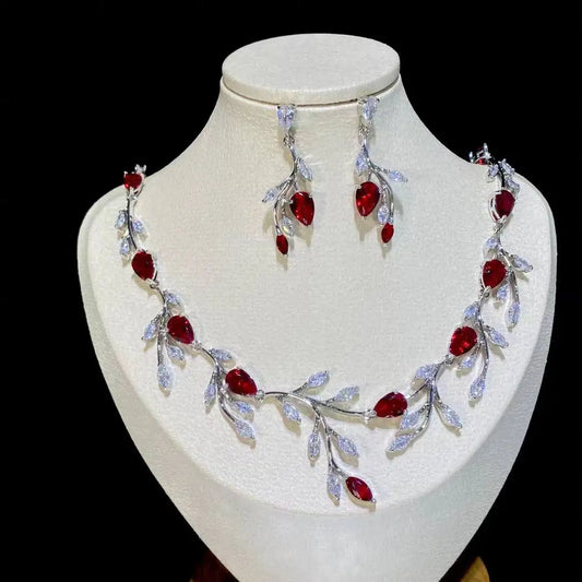 Fashion Four Colors Cubic Zirconia Vine Earrings and Necklace Sets For Women, Dubai Jewelry Sets, Bridal Jewelry Sets, X0179