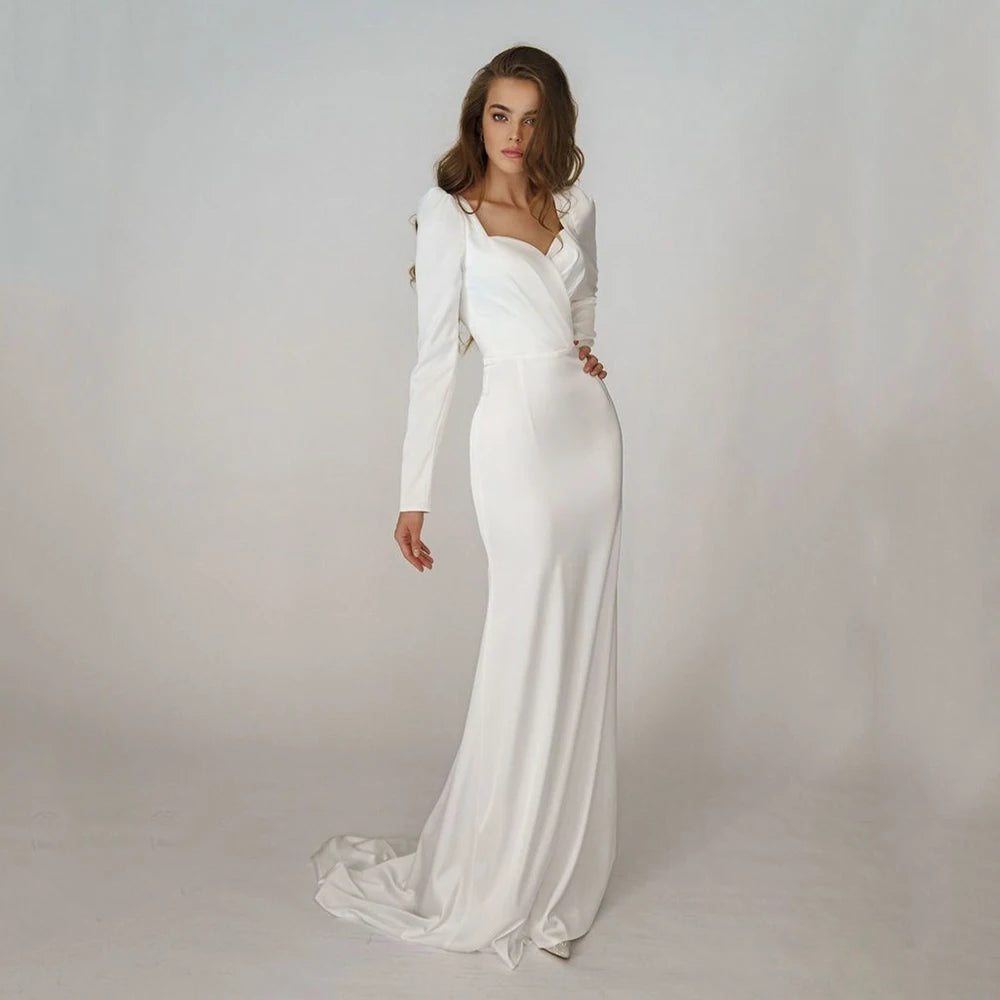 Elegant Long Sleeves Mermaid Wedding Dress 2022 Sweetheart  Ivory Bridal Gown Simple Backless Brides Dress Vestido De Novia