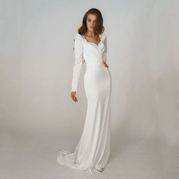 Elegant Long Sleeves Mermaid Wedding Dress 2022 Sweetheart  Ivory Bridal Gown Simple Backless Brides Dress Vestido De Novia