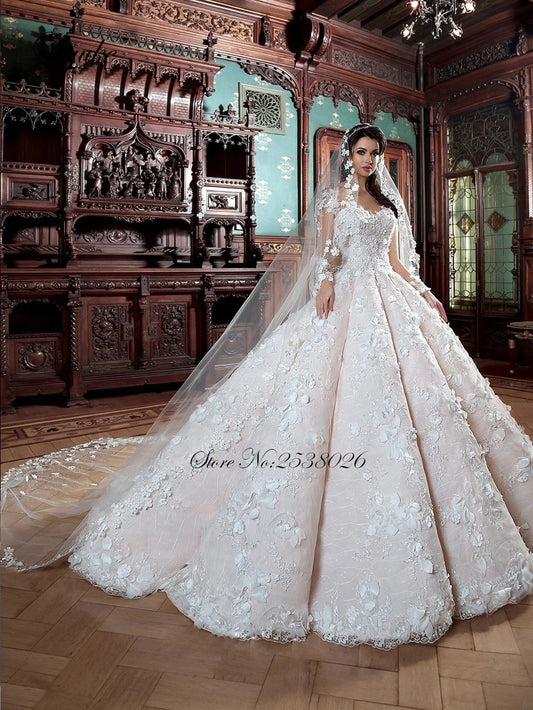 Liyuke Custom Made Luxury Scoop Neckline Ball Gown Wedding Dress With Elegant Barrel Skirt Of Princess Wedding Gown