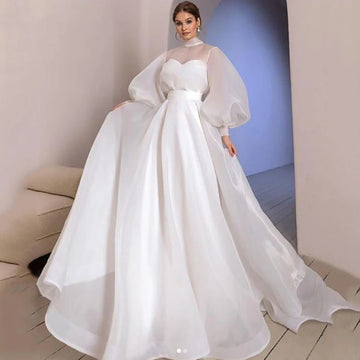 Elegant Halter Neck Organza Wedding Dresses Puff Sleeve Bride Gown Simple And Clean Vestido De Novia 2024