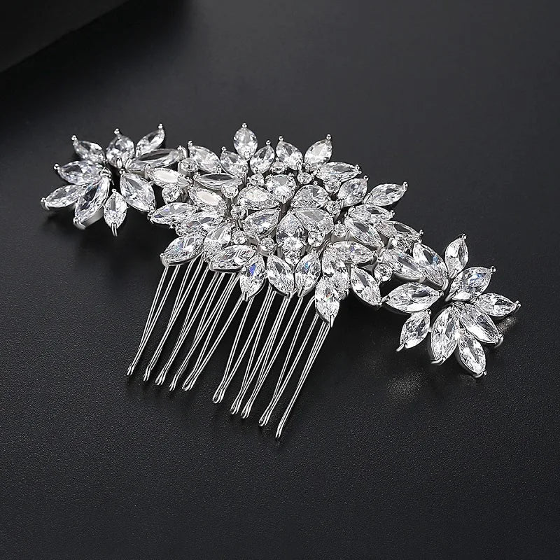 SLBRIDAL Luxury Trendy Prong Setting Cubic Zircon Bridal Hair Comb Wedding Headpieces Women Girls Jewelry Hair Accessories