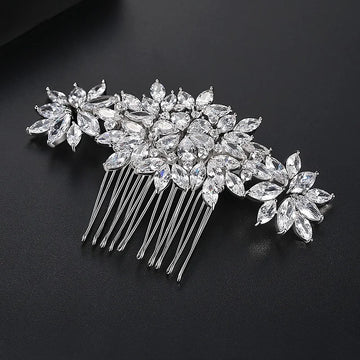 SLBRIDAL Luxury Trendy Prong Setting Cubic Zircon Bridal Hair Comb Wedding Headpieces Women Girls Jewelry Hair Accessories