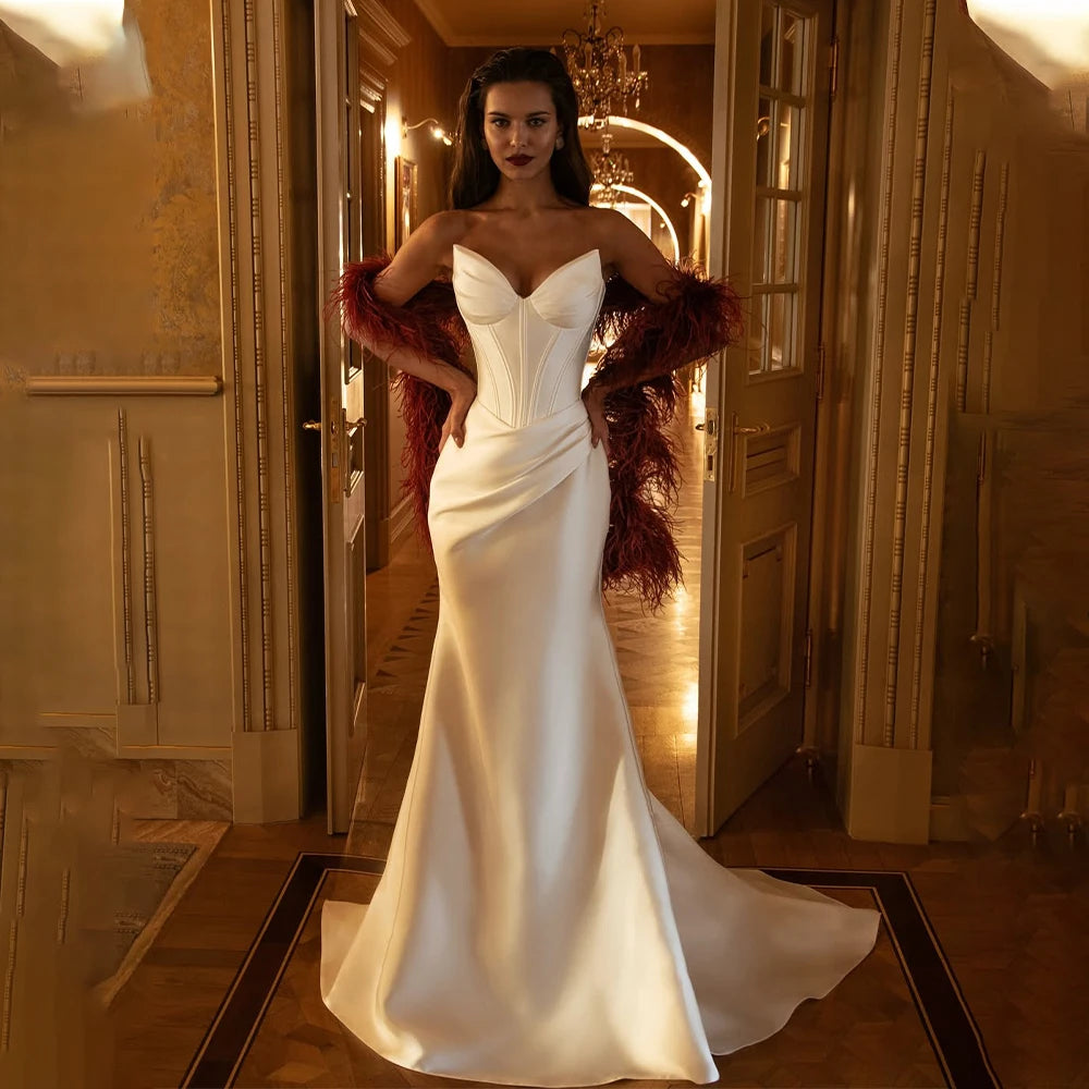 Mermaid Satin Corset Wedding Dress – Elegant Sweetheart Fitted Bridal Gown with Train | Maison Bridal