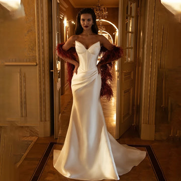 Mermaid Satin Corset Wedding Dress – Elegant Sweetheart Fitted Bridal Gown with Train | Maison Bridal