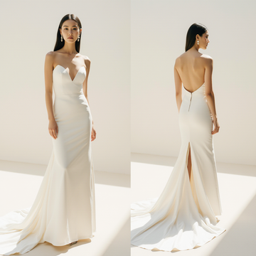 Minimalist Ivory Satin Wedding Dress – Strapless Sweetheart Neckline, Backless Mermaid Silhouette & Chapel Train | Maison Bridal
