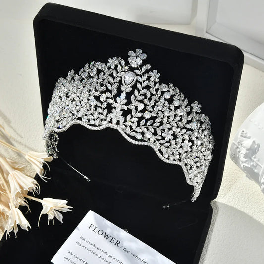 Bridal Hair Jewelry Big Large Zircon Tiaras and Crowns CZ Headpiece For Brides Diadem Crystal Earrings Set Wedding Accessories