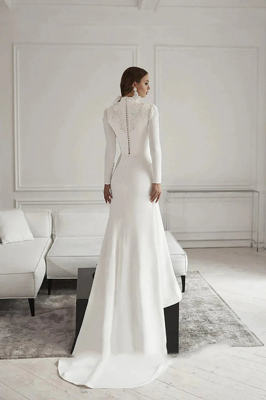 Simple Fashion Bridal Dresses Long Sleeve Muslim Wedding Gowns Mermaid Formal Party Vestidos De Novia Robe فستان Customized 2025
