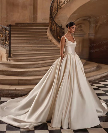 Exquisite Woman's Wedding Dresses A Line Sexy Beading Sleeveless Bride Gowns Sweetheart Formal Satin Vestido De Novia Customized
