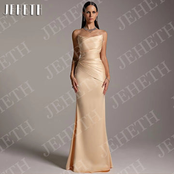 JEHETH Satin Mermaid Evening Dresses Charming Lady Prom Gown Elegant Strapless Ruched Party Dress Champagne Customized Woman