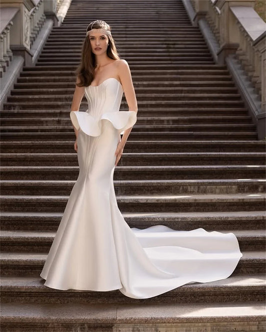 Popular Scoop Neckline Satin Two Piece Wedding Dresses Custom Made Bridal Grown 2026 Vestido De Noival