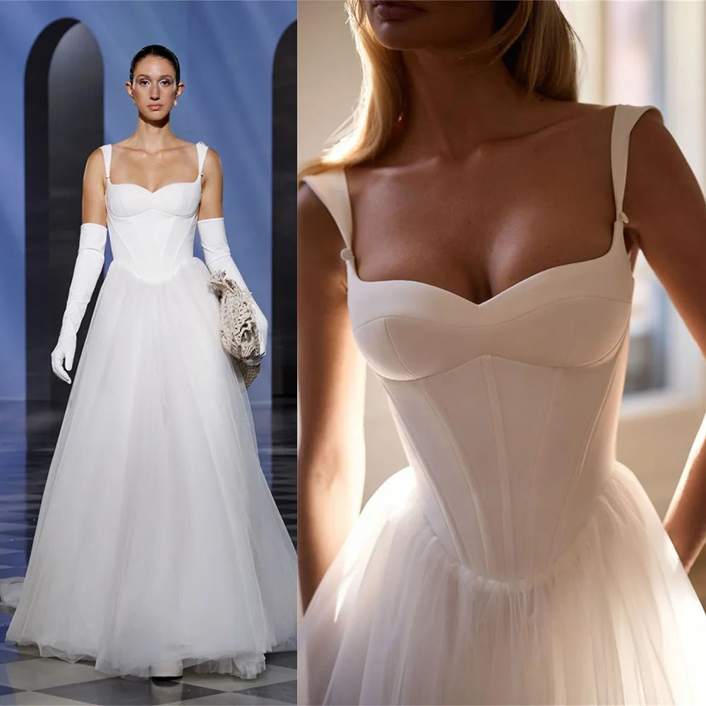 Dreamy Two Straps V-neck Bridal Grown A Line Wedding Dresses Tulle Sweep Train Custom Made 2026 Vestido De Noival