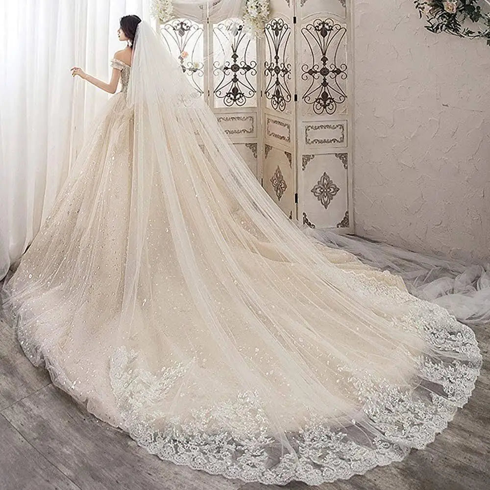 300cm,350cm,500cm Long Wedding Veil One Layer Bridal Veil wiht Comb Cathedral Veil In White, Ivory mariage