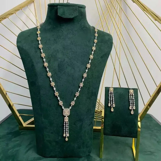 New Trendy Sweater Long Necklace Earring Jewelry Sets For Women Wedding Party Zircon CZ African Dubai Bridal Jewelry 2024