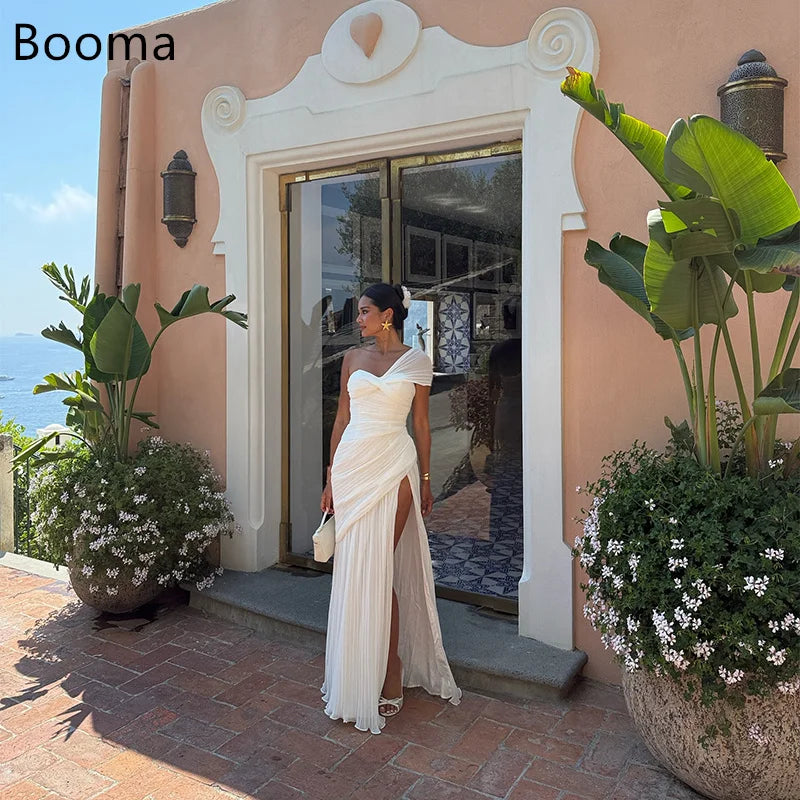 Booma SImple One-Shoulder Mermaid Pleat Wedding Dresses Long Sleeveless Side Split Elegant Brides Gown Custom Made 2025
