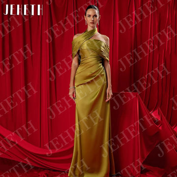 JEHETH Mermaid Prom Dresses 2025 Off Shoulder Women Evening Dress Elegant Satin Saudi Arabia Celebrity Gown Customized Backless