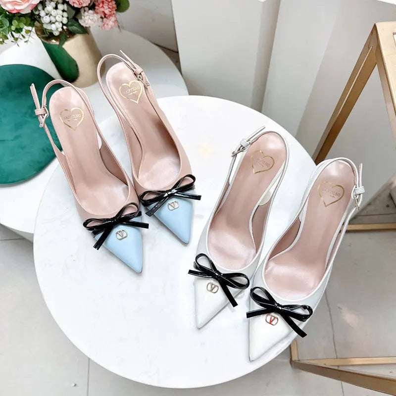 2025 Summer New Pointed High Heel Sandals Butterfly Knot Stiletto Sandals Color blocked Sandals