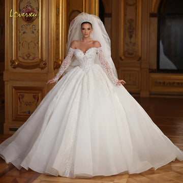 Loverxu A-Line Elegant Wedding Dresses Sweetheart Off The Shoulder Vestido De Novia Lace Embroidery Sexy Custom Made Bridal Gown
