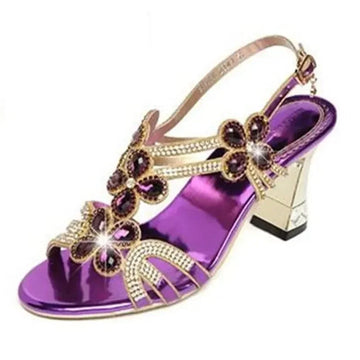 Summer Rhinestone Sandals Genuine Leather Glitter Women Open Toe Sandals High Heels Party Shoes Gladiator Sandals Wedding Shoes