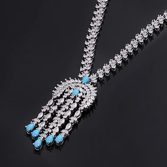 2023 New 4-piece Set Irregular Long Sweater Chain Bridal Wedding Set Cubic zirconia Saudi Dubai Party Jewelry