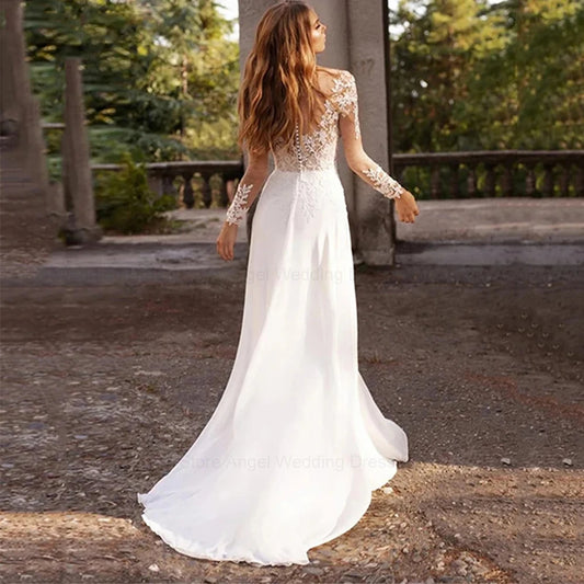 ANGEL Customized Boho Wedding Dresses For Women Vestidos De Noiva Mariage Plus Size Illusion Backless Civil Bridal Party Gowns