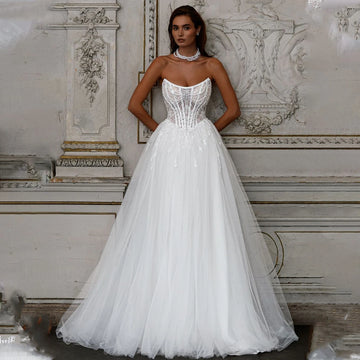 Vintage Sxoop Neckline Beaded Lace Bridal Grown A Line Wedding Dresses Sweep Train Custom Made 2025 Vestido De Noival