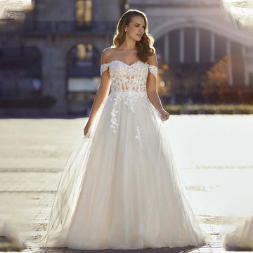 Elegant Off The Shoulder Sweethart  Lace Applique Bridal Grown A Line Wedding Dresses Custom Made 2025 Vestido De Noival