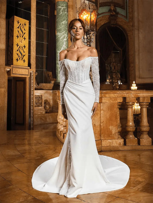Elegant Off The Shoulder Long Sleeves Sweethart Lace Sheath/Mermaid Wedding Dresses Custom Made 2025 Vestido De Noival