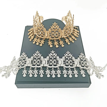 Algerian Bridal Hair Jewelry Metal Water Drop Crystal Hair Chain Star Moon Shape Arab Lady Prom Headgear Gold Color Silver Color