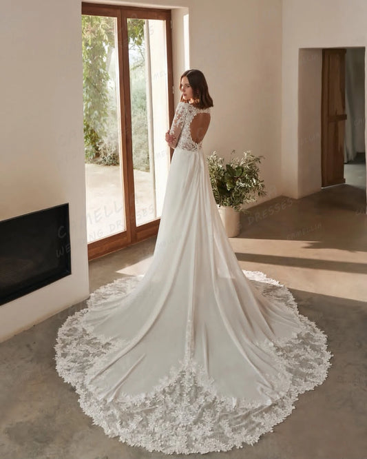 Simple Wedding Dresses Women's Mermaid Bridal Gowns Sweep Train Lace Backless Party Appliques 2025 Vestidos De Novia Customized