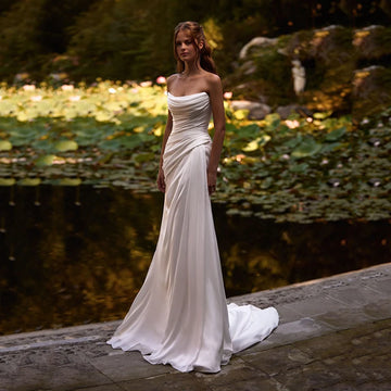 Eightree White Long Wedding Dresses Strapless Sweep Train Mermaid Bridal Gowns Formal Wedding Gowns Vestidos De Novia Customized