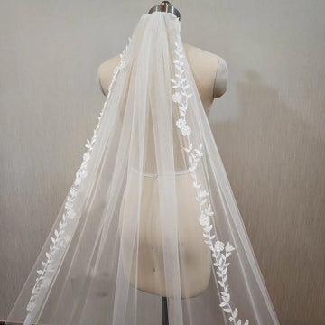 Real Photos Lace Flower Wedding Veil 3 Meters Long Floral Bridal Veil with Comb Head Veil Wedding Accessories