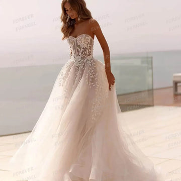 Luxury Appliques Princess Wedding Dresses Woman's A-Line Sexy Appliques Sweetheart Sleeveless Bride Gowns Vestidos Customized