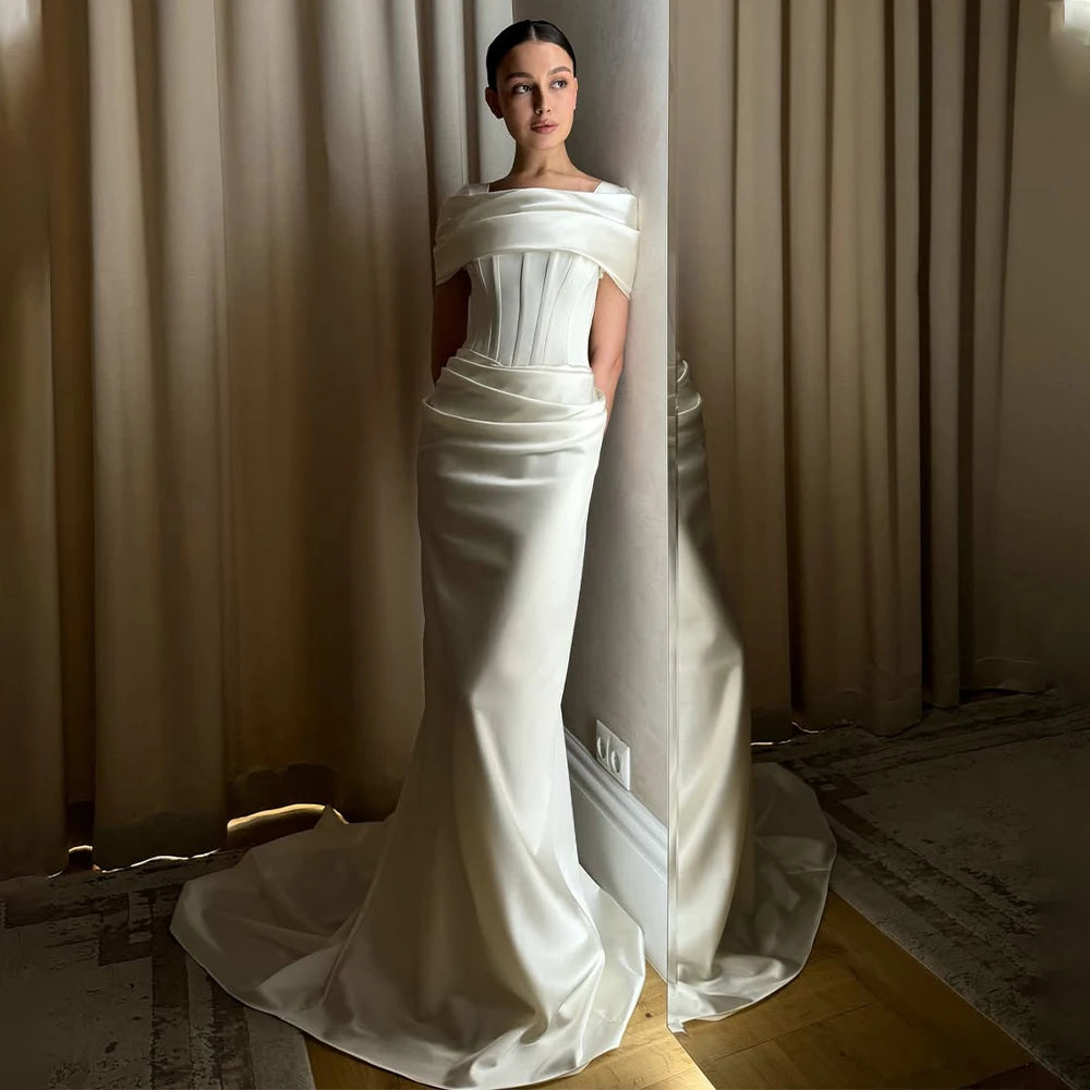 Unique Off The Shoulder Satin Sheath Wedding Dresses Custom Made Bridal Grown 2026 Vestido De Noival