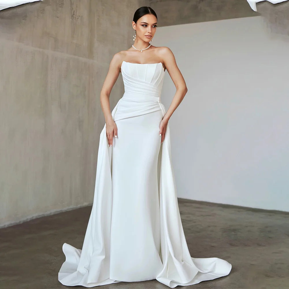 Popular Scoop Neckline Pleat Mermaid Wedding Dresses With Detachable Train Custom Made 2026 Rode De Morrie