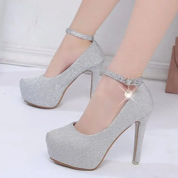 Spring Autumn New Style Waterproof Platform High Heels Thin Heel Silver Large Size Ultra High Heel Single Shoes for Women Show A