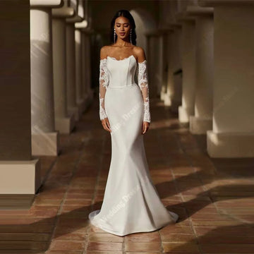2025 Modern Elegant Women Wedding Dresses Charming Lace Printing Mermaid Bridal Gowns Mopping Length Robes De Mariée Customized