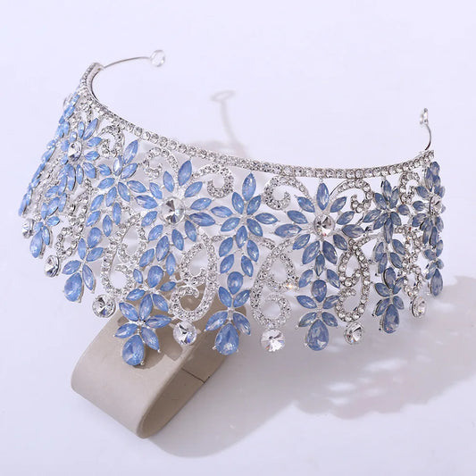 Blue Pink Opal Crystal Royal Queen Wedding Crown Rhinestone Bridal Diadem Pageant Headdress Party Tiaras Hair Dress Accessories