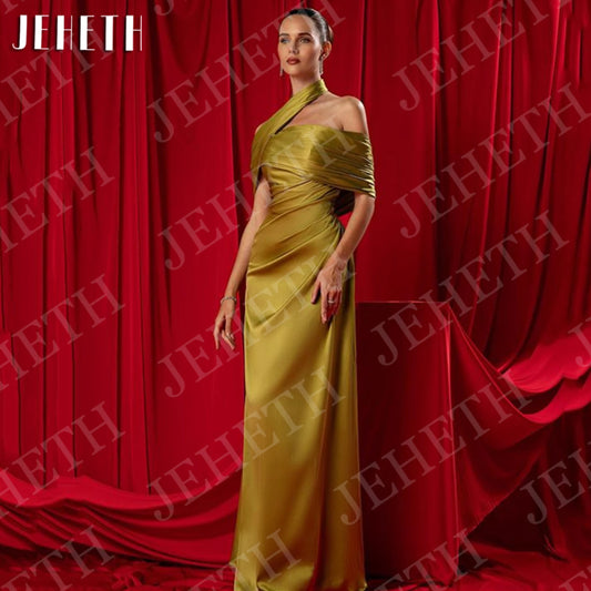 JEHETH Mermaid Prom Dresses 2025 Off Shoulder Women Evening Dress Elegant Satin Saudi Arabia Celebrity Gown Customized Backless