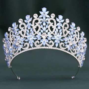 Blue Pink Opal Crystal Royal Queen Wedding Crown Rhinestone Bridal Diadem Pageant Headdress Party Tiaras Hair Dress Accessories